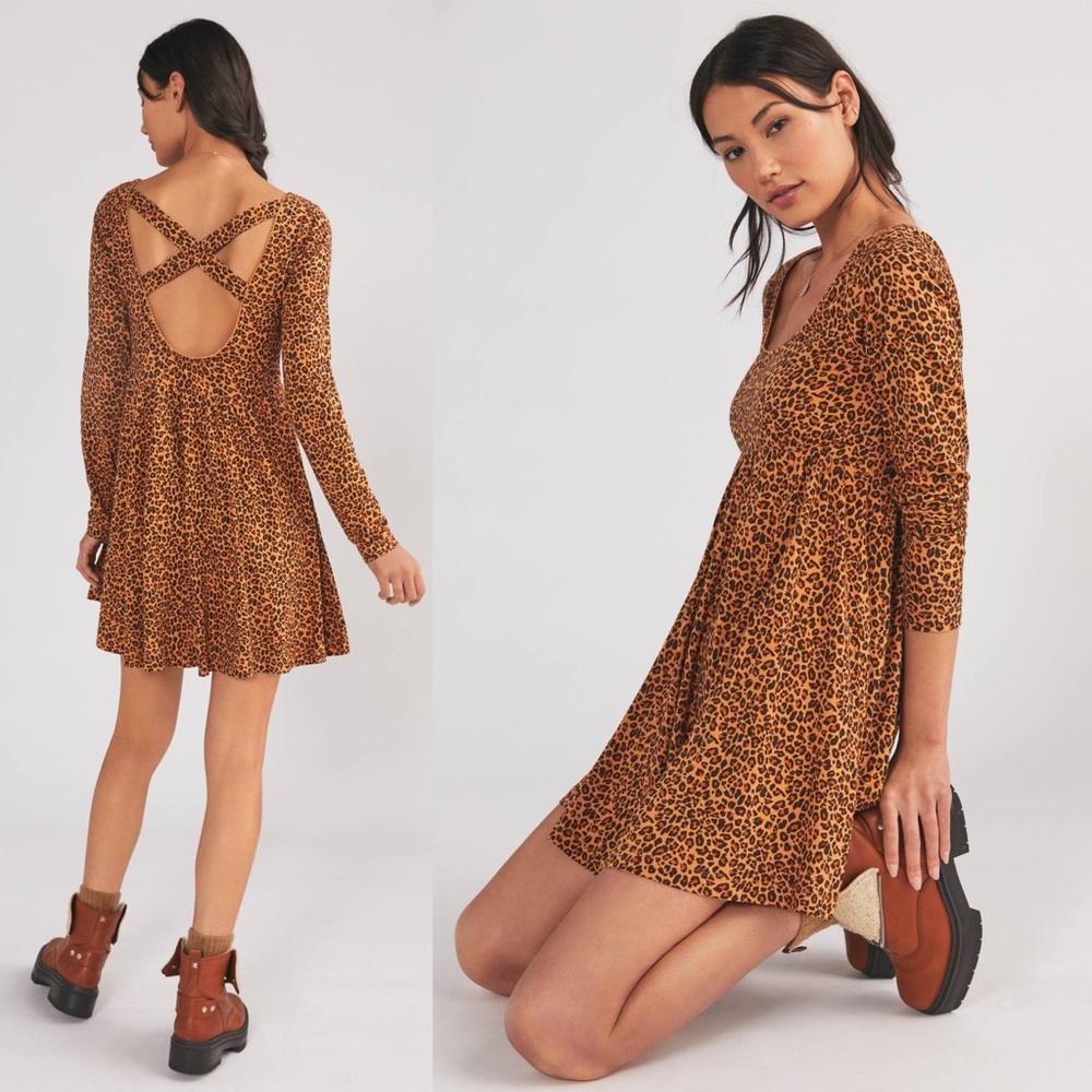 Daily Practice Anthropologie Square-Neck Mini Dress Leopard Animal Print Small